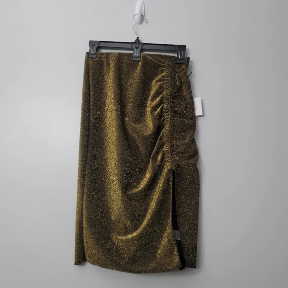 OriginalityGlitzy Side Ruche Glitter Lurex Midi Skirt - Picture 4 of 12